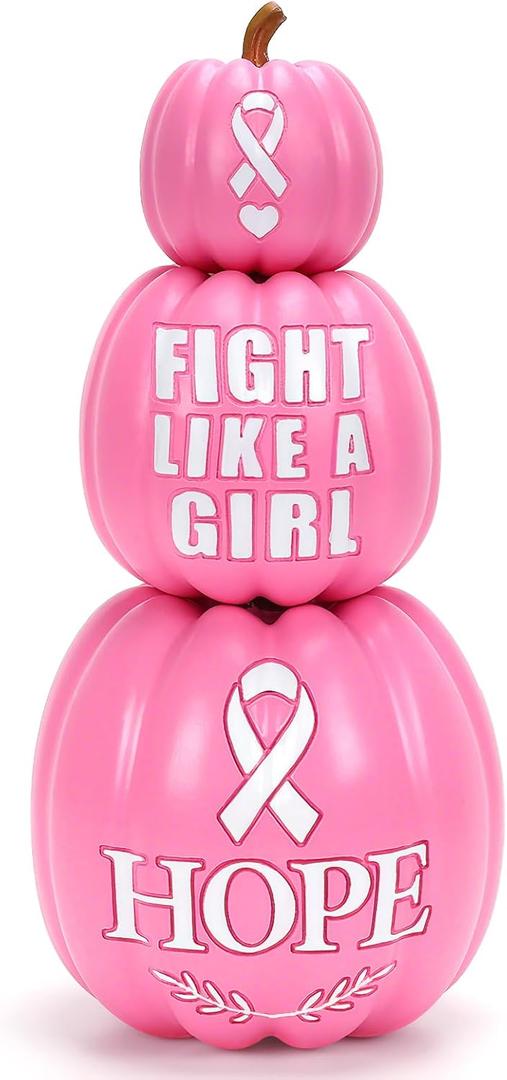 3 Pcs Breast Cancer Awareness Decoration,Artificial Pumpkins for Breast Cancer Awareness Campaigns,Pink Ribbon Pumpkin Decor for Fall Halloween Table Decoration