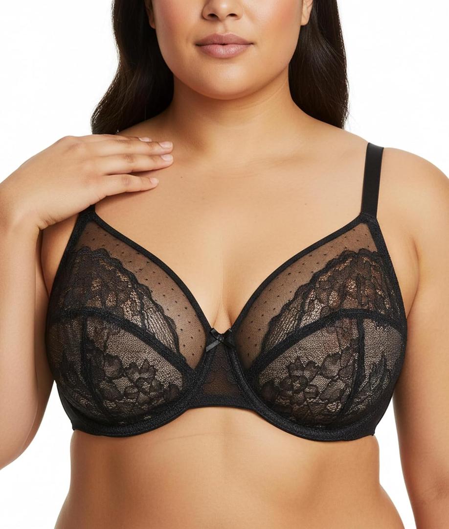 Minimizer Bras for Women Full Coverage Unlined Underwire Bra Plus Size Bra for Heavy Breast (36DD, Black)