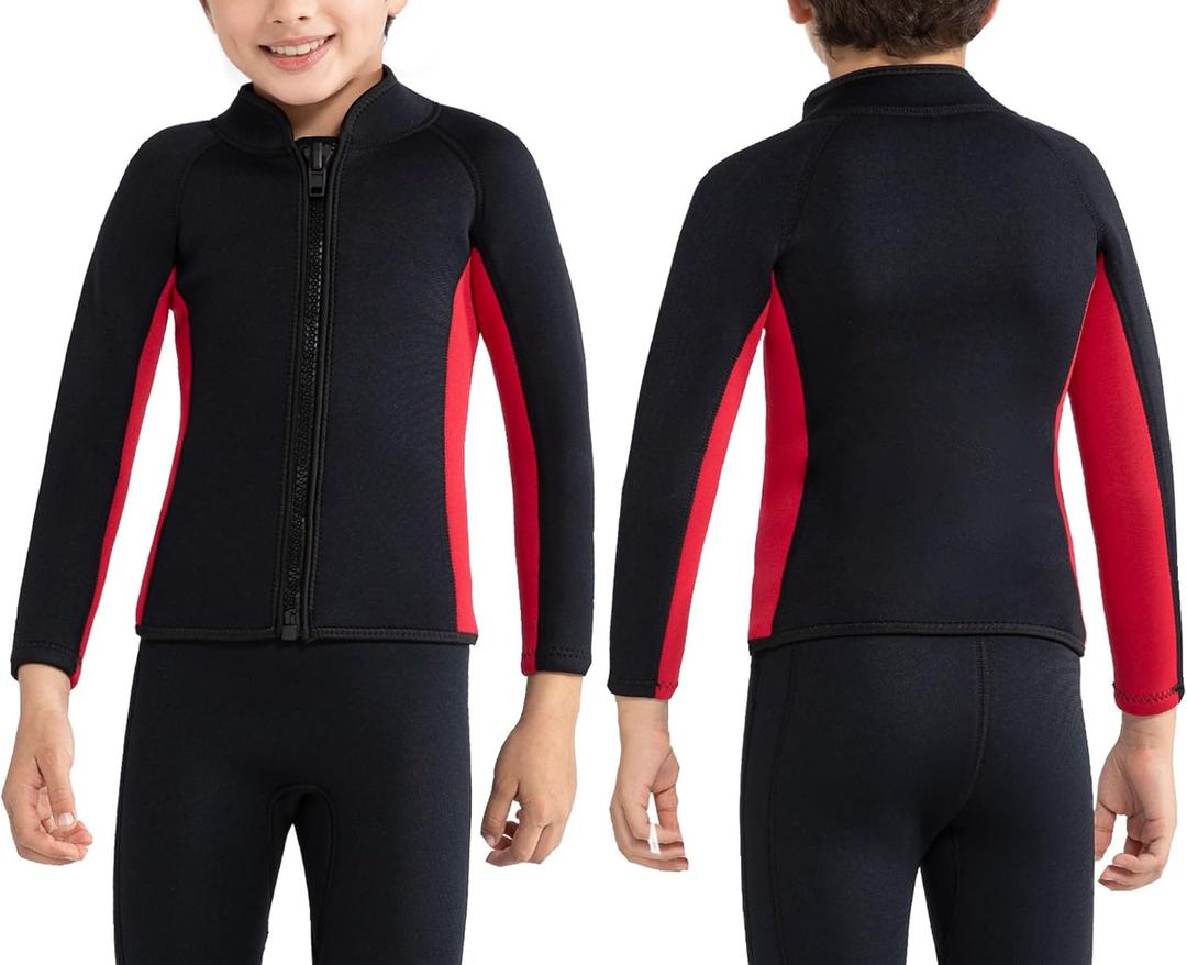 Kids Wetsuit Top Boys Wetsuit Jacket 2mm Keep Warm in Cold Water Wet Suit Top Toddler T4 3T Scuba Diving Snorkeling Swimming Paddle Boarding Kayaking, Size 10
