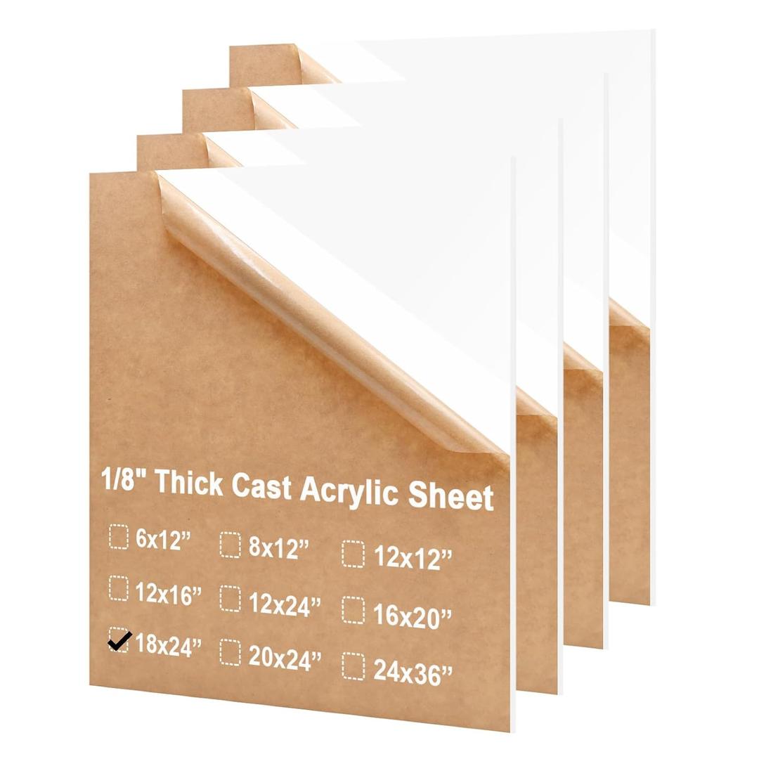 KINLINK 18x24 Plexiglass Sheets 1/8 inch Thick - 3mm White Cast Acrylic Sheet, Plastic Board Polycarbonate Sheet for DIY Project, Craft, Table Top, Acrylic Sign and Wedding Invitation 4 Pack