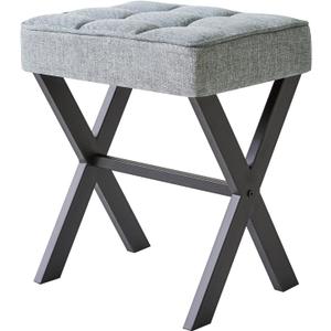IBUYKE Square Makeup Stool with X-Leg Foot Rest, Linen Footrest, Ottoman Seat, Multi-Use as Small Side Table, for Bedroom, Living Room, Blue Gray LG-70L (17.72"-Linen)