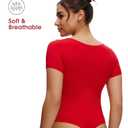 NANJI Short Sleeve Bodysuit for Women - Slim Fit Scoop Neck Body Suit, Stretch Double Lined Tops, Casual Going Out Outfits (XL, Equestrian Red) (XL)