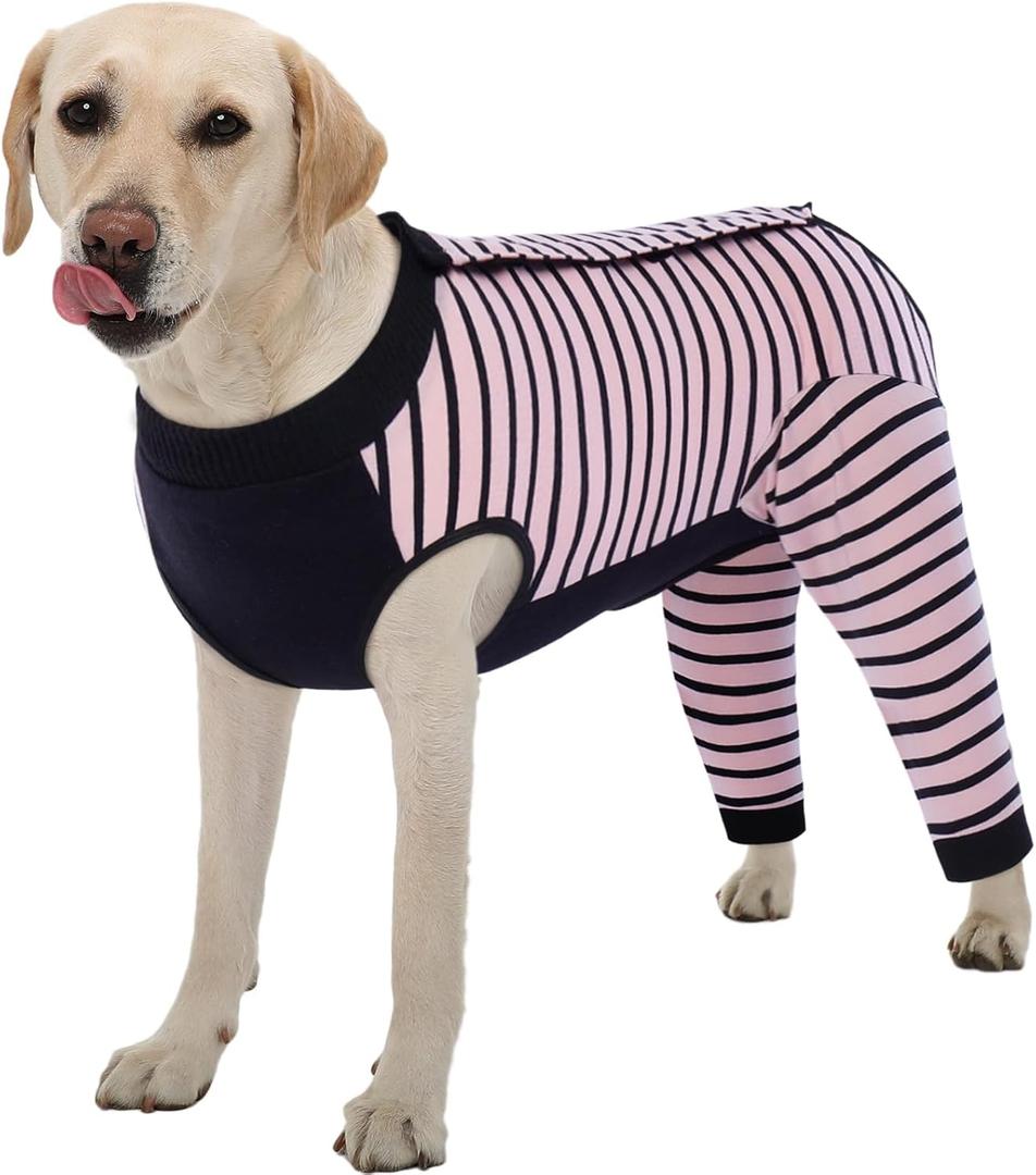 Kuoser Dog Recovery Suit, Anti Licking Dogs Rear Leg Sleeve, Abdominal Dog Surgical Suit with Dog Pants Cover Protect Wounds, Dogs Elbow Protector Soft Pet Surgery Onesie Cone Alternative, Pink XL