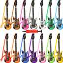 14 Pack Inflatable Guitar with Strap 37.4 inch Blow Up Guitars Assorted Color with 1 Red Air Pump for Kids Birthday Rock Star Party Decorations, 14 Colors