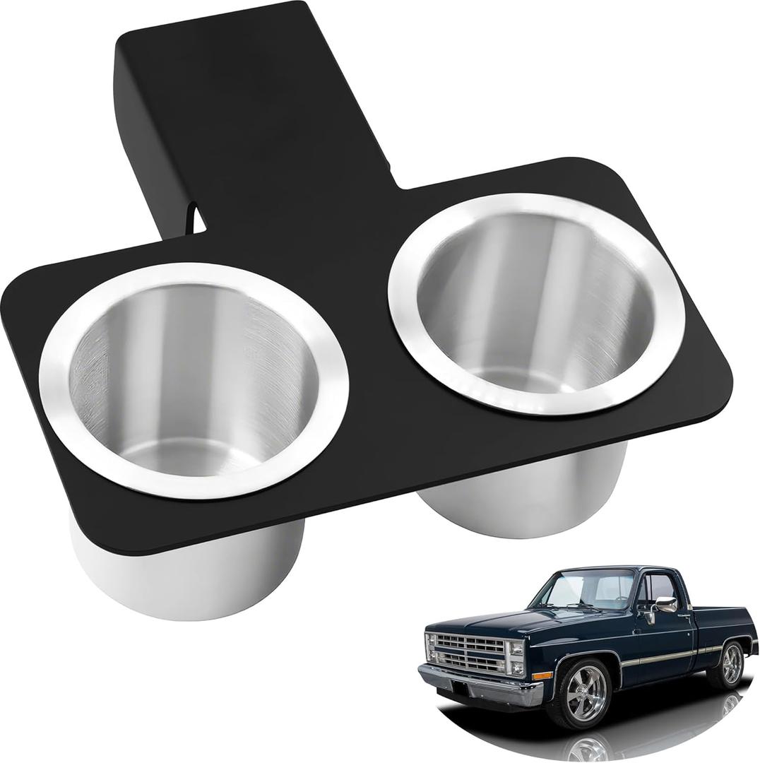 Truck Cup Holder Compatible with 1973-1987/1991 Chevy & GMC C/K Series - Detachable Aluminum Drink Holder Fit for C/K 10/20/30 Pickups - Black Stainless Steel Center Console Beverage Holder