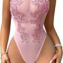 Avidlove Teddy Lingerie for Women Sexy Mesh Bodysuit Snap Crotch Body Suits Sheer Emboroidered One Piece Babydoll (XXL)