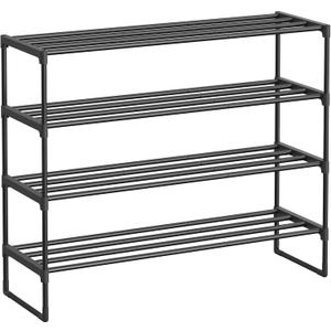 SONGMICS Shoe Rack, 4-Tier Shoe Organizer, Metal Storage Shelf, Upright or Upside Down, for 20-25 Pairs, Stackable, for Entryway, 11.8 x 36.2 x 29.1 Inches, Black ULSA14BK