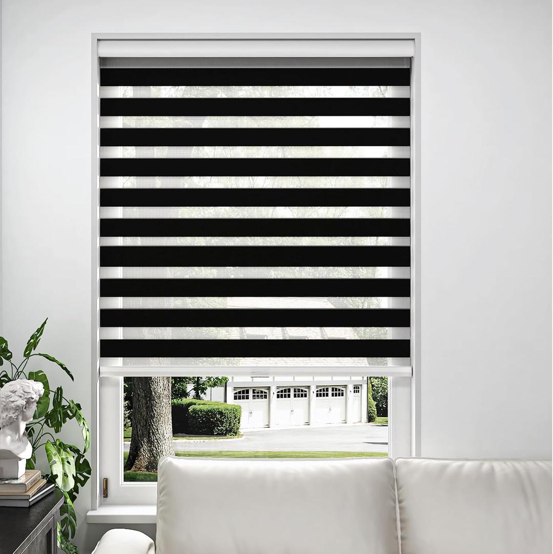 35" W x 72" H Cordless Zebra Blinds and Shades,Privacy for Day and Night,Free-Stop Roller Shades,Blinds for Windows Living Room Office Bedroom Door (Black)