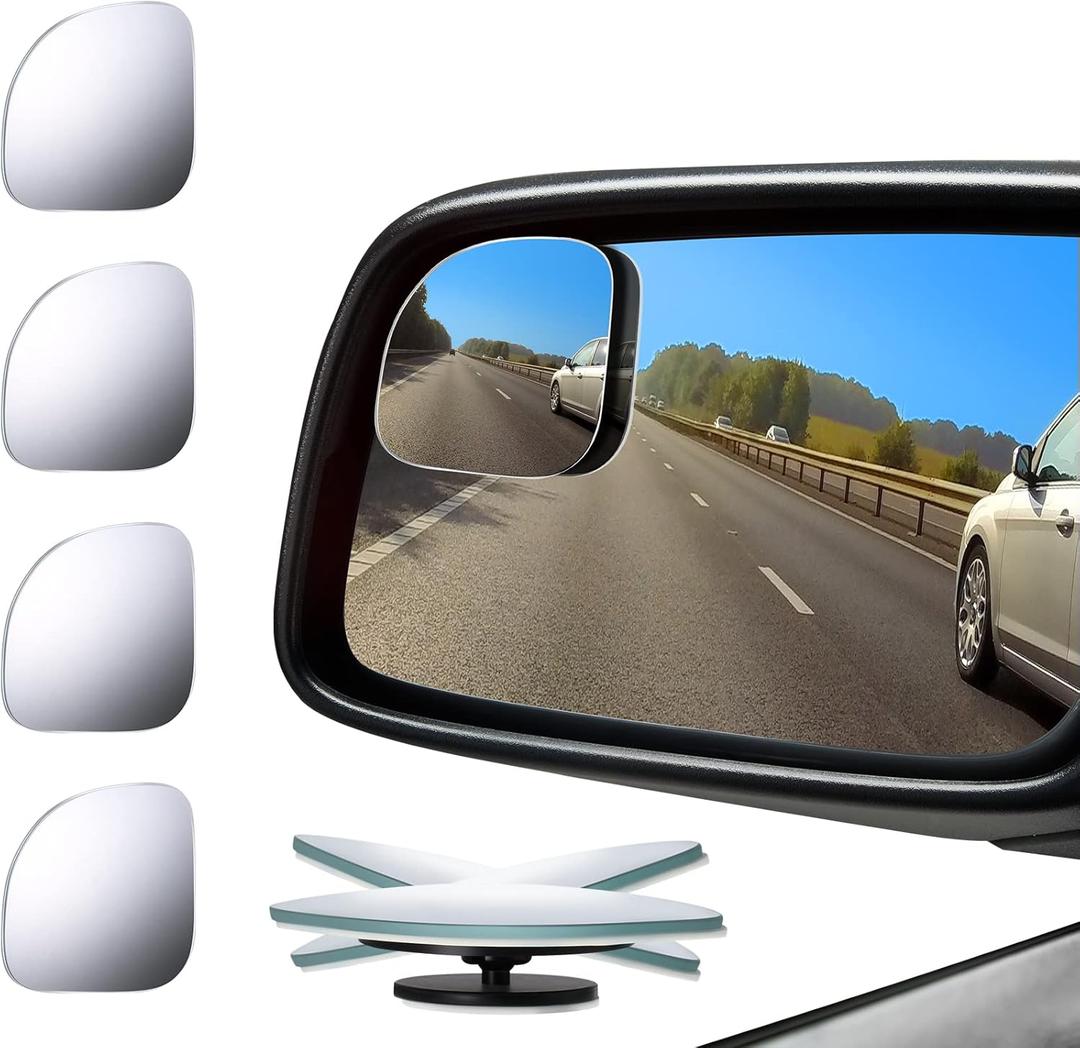 Mudder 4 Pcs Blind Spot Automobile Car Mirror Glass Frameless Convex Mirror Blindspot Side Blindspot Rearview Wide-angled Rear View Mirrors with Adjustable Stick for Suv Trucks Car Accessories