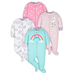 Gerber Baby Girls' 4 Pack Sleep 'N Play Footie (Cloudy)