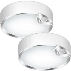 TOOWELL Motion Sensor Ceiling Light Battery Operated Indoor LED Ceiling Lights for Closet Hallway Pantry Laundry Stairs Garage Bathroom Shower Porch Shed Wall 400LM Motion Activated Light - 2 Pack
