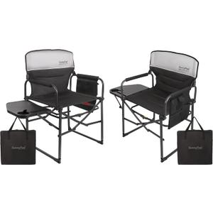 SUNNYFEEL Oversized Directors Camping Chair for Adults with Side Table Portable Folding Chair 500 LBS with Padded Back, Cup Holder, Side Pocket & Carry Bag for Camping, Fish, Lawn, Beach, 2 PCS