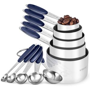 U-Taste Measuring Cups and Spoons: Food Grade 18/ 8 Stainless Steel Metal Measure Cups and Spoons Set of 10, Upgraded Thickness Handle (Midnight Blue)
