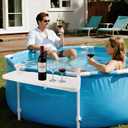 winemana Pool Bar for Above Ground Pool, 38.4 x 12 Inch Adjustable Poolside Table Foldable Swimming Pool Shelf Fits Round Oval Rectangle Frame Pools Outdoor Drink Tables for Deck Patio, White