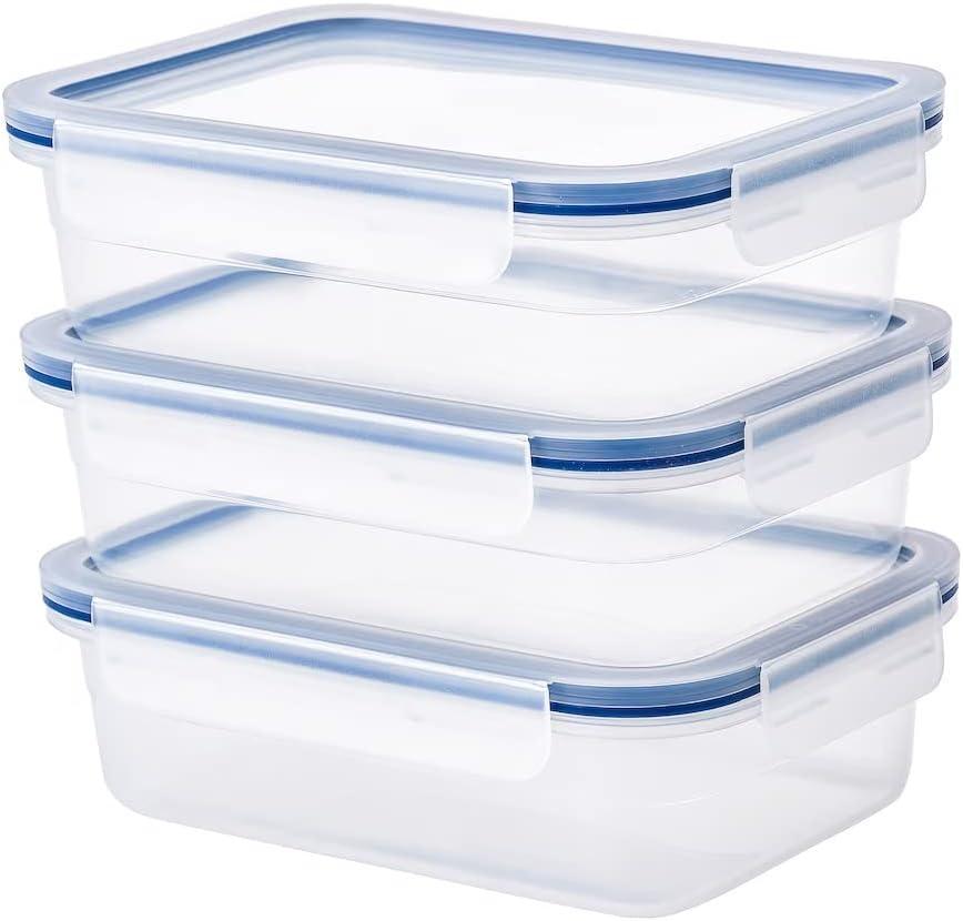Ikea TSSP Food container with lid, rectangular plastic 1.0 l (Pack of 3) Transparent
