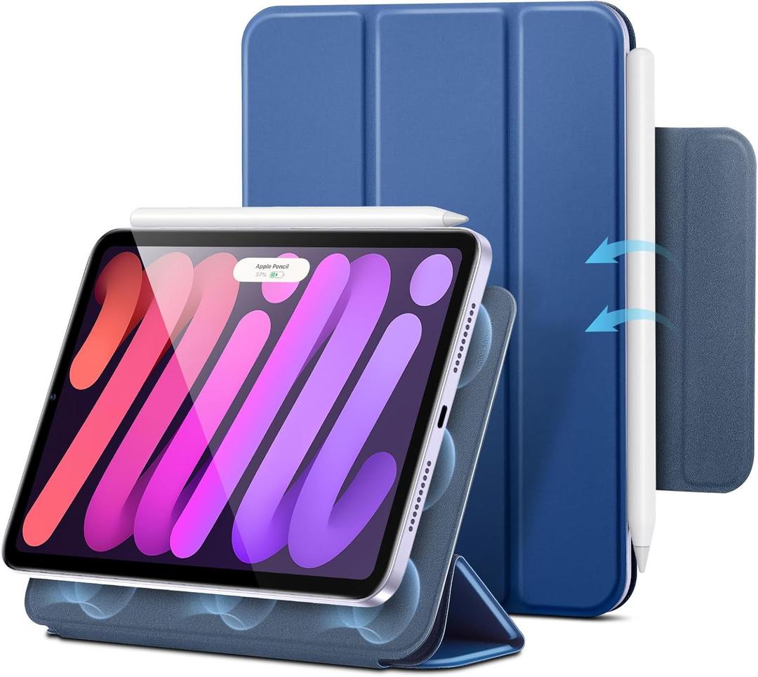 ESR for iPad Mini 7 A17 Pro Case, iPad Mini 7th/6th Generation Case (2024/2021), Slim Trifold Two-Way Stand, Powerful Magnetic Attachment, Durable Protection, Supports Pencil Pro&Pencil(USB-C), Blue