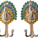2pcs Peacock Metal Double Hanger Hook Double Head Wall-Mounted Coat Towel Hanger Hook - Gold