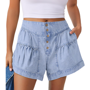 ANRABESS Women's Denim Shorts Summer Baggy High Waisted Flowy Wide Leg Buttons Pleated Casual Jean Shorts 2025 Fashion Skorts M