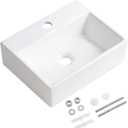 Small Vessel Sink 15"x12" Wall Mount Bathroom Sink Rectangular White Porcelain Ceramic Mini Floating Tiny Bathroom Wall Mounted RV Sink