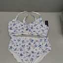 Tempt Me Two Piece Swimsuits - High Waisted Bikini Tummy Control Full Coverage Bathing Suits Ruched Tie Knot Swimwear, M, White and Blue Floral