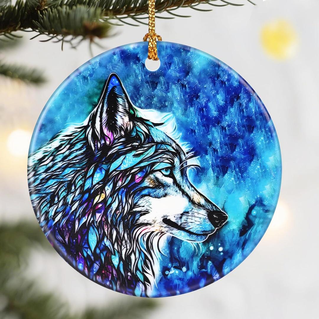 Christmas Ornaments, Dodosky 2.8in Ceramic Wolf Ornament, Xmas Decor, Christmas Tree Ornaments, Xmas Decorations for Tree, Holiday Ornament, Gifts for Wolf Lovers, Gifts for Women Men