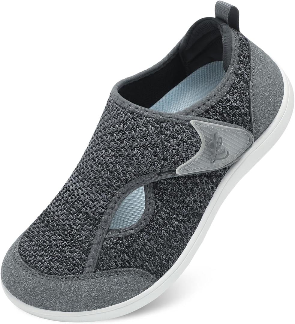 LeIsfIt Womens Wide Diabetic Shoes Adjustable Barefoot Walking Shoes Breathable Zero Drop Sneakers for Wide Width Arthritis Edema Feet (Gray) size 6.5