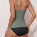 Eomenie Women's Swimsuit Tankini Tummy Control Bathing Suits Two Piece Full Coverage Slim Swim Suits with High Waisted Bottom (Green, L)