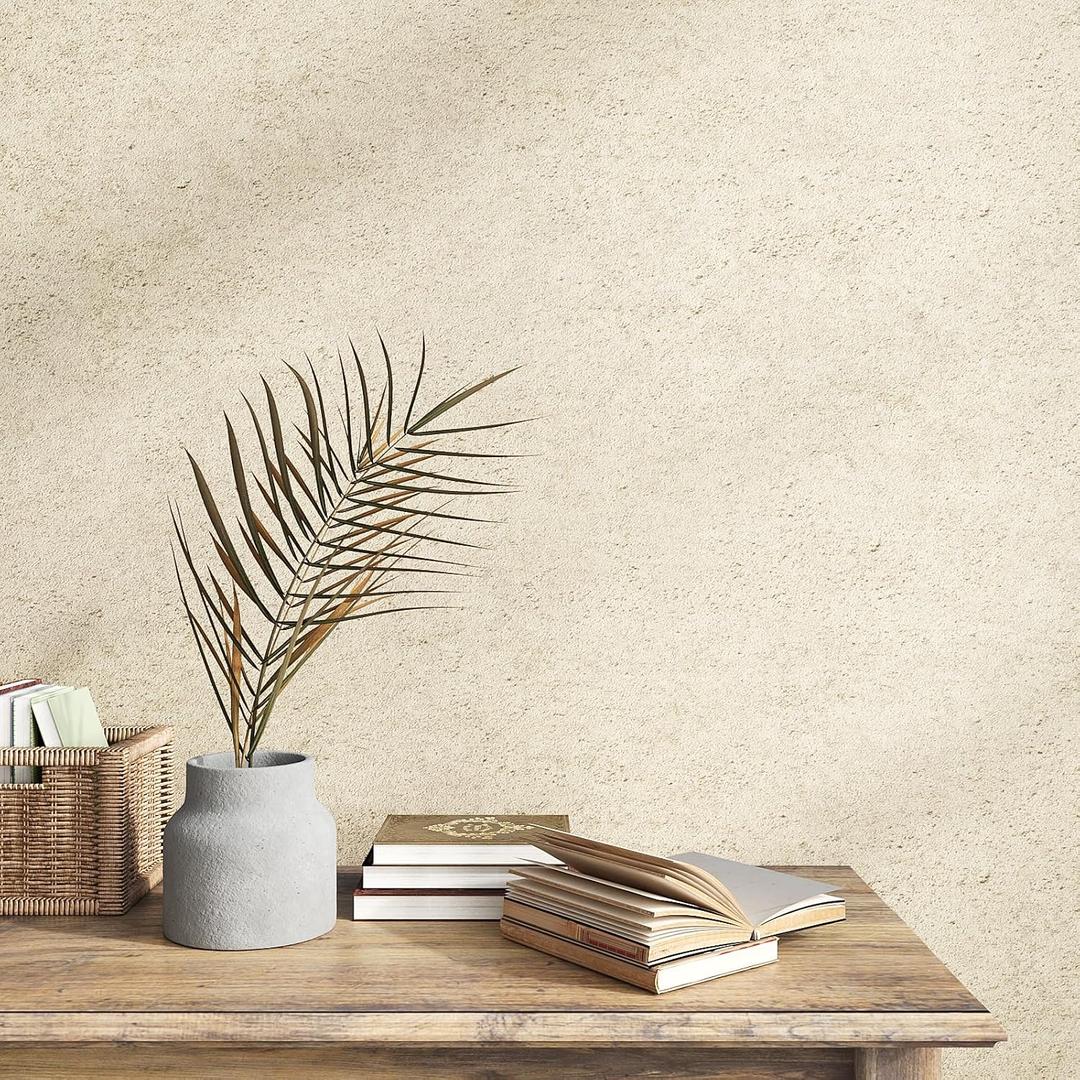 VEELIKE Limewash Wallpaper Textured Beige Concrete Wallpaper Peel and Stick for Bedroom Accent Walls 24''x118'' Self Adhesive Removable Sandstone Concrete Contact Paper for Countertops Walls Bathroom