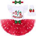 IBTOM CASTLE Baby Girls Strawberry Birthday Outfit Leggings for 1/2/3 Year Old Cake Smash Photoshoot