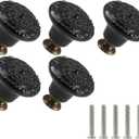 Black Ceramic Knobs 20 Pack Flower Drawer Pulls Vintage Cabinet Knobs - Antique Dresser Pulls with Screws for Closet Drawer Cupboard Cabinet and DIY Home Project