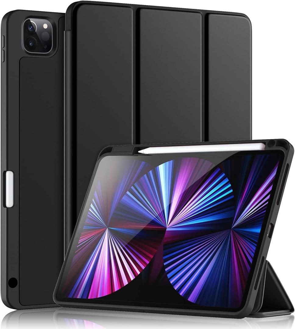 Wenlaty Case Compatible with iPad Pro 11 Inch 4th/3rd/2nd Generation with Pencil Holder, for iPad Pro 11 Case 2022/2021/2020, Trifold Slim Protective Cover with Soft TPU Back, Auto Wake/Sleep, Black