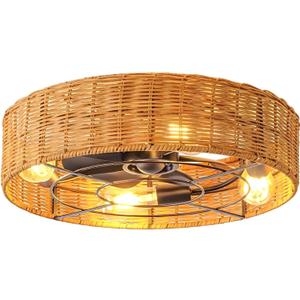 Ventilador de Techo Low Profile Ceiling Fan ABS Fan Blade Timer Reversible 6-Speed Motor 4 E27 Bulbs Not Included (50*17cm)