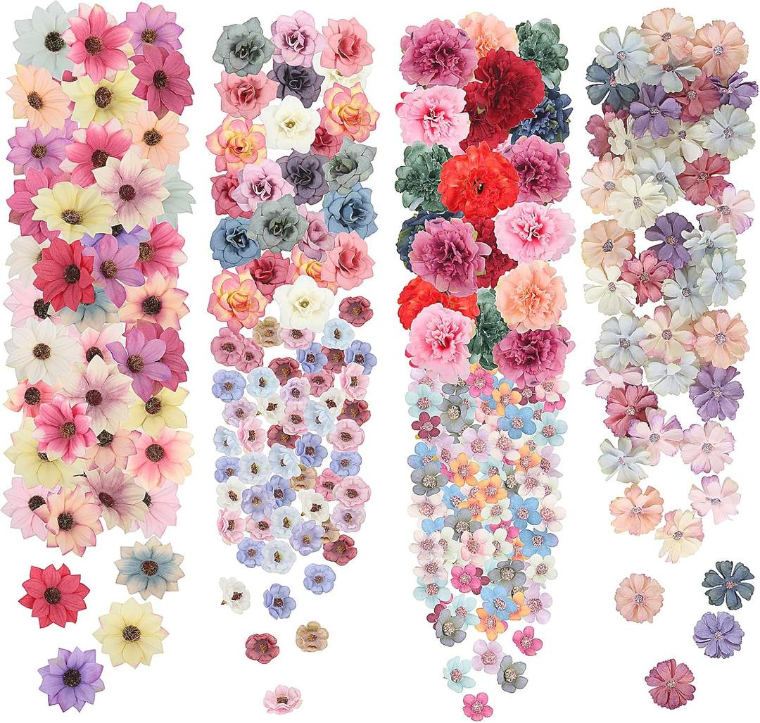 LELEE 240pcs Fake Flowers Heads Artificial Silk Flower for Crafts, Small Artificial Daisy Roses Faux Flowers Bulk for DIY Cake Wedding Party Home Garland Wreath Decoration (Colorful 1)