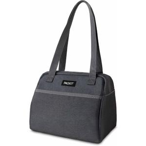 PackIt Freezable Hampton Lunch Bag, City Charcoal, Built with ECOFREEZE Technology, Collapsible, Reusable, Zip Closure with Front Pocket and Shoulder Straps, Designed for Fresh Office Lunches (Medium)