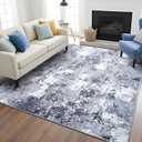 Modern Abstract 4x6 Rug, Soft Washable Area Rug for Bedroom, Non Slip Thin Foldable Low Pile Stain Resistant Carpet for Living Room Dining Room Home Office Decor, Blue White