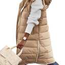 HEEKPEK Womens Puffer Vest Winter Hooded Sleeveless Zip Up Long Puffy Jacket Warm Thick Quilted Coats with Pockets (XX-Large, Khaki)