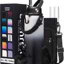 Stainless Steel Water Bottle 40oz with Straw & Auto Spout Lids, Paracord Handle, Insulated Water Flask Carrier Bag & Protective Boot, Thermo Bottle Mug Metal Canteen Keep Cold-48H & Hot-24H (White Black Gradient)