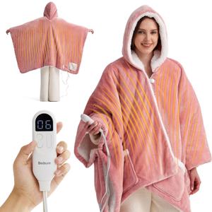 Bedsure Heated Blanket Wearable Shawl - Electric Wrap Poncho Blanket Hoodie for Adult, Winter Gifts for Mom Women Girlfriend, Warm Sherpa Heating Throw, Auto Shut Off, 55x64 inches, Pink