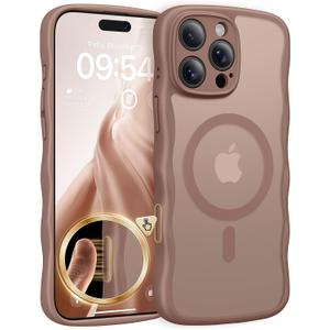 TAURI Magnetic for iPhone 16 Pro Case, Cute Wavy Design [Full Camera Protection] [Compatible with Magsafe] Anti-Slip Translucent Matte Case for iPhone 16 Pro for Women Girls, Desert Brown