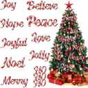 10Pcs Christmas Tree Decorations Red White Letters Hanging Ornament with Wood Candy Decoration Design Sign Joy Word Love Merry Christmas Craft Wooden Ornaments for Xmas Winter Holiday Party Home Decor