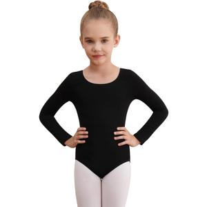 WEGETIT Leotards for Girls Long Sleeve Bodysuit Toddler Black Leotard Ballet Unitard Gymnastics Kids Dance Shirt (10-12 Years)