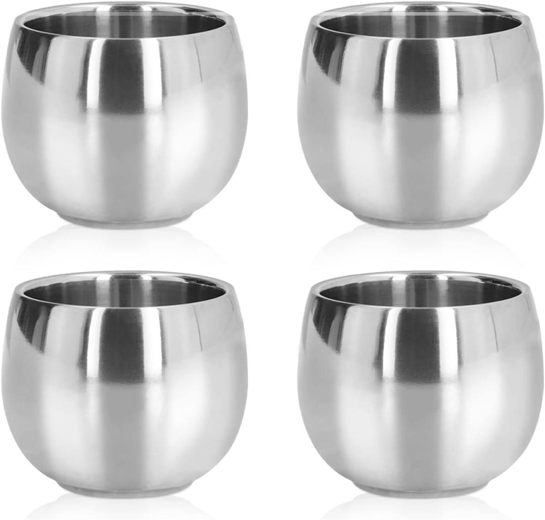 4Pcs Stainless Steel Coffee Cup, Camping Cup Coffee Mugs Tea Cups Double Walled Insulated Coffee Mug Reusable Metal Espresso Cup Mug Tea Cups