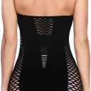 DITSONEO Womens Lingerie Fishnet Dress Mesh Chemise Babydoll Sexy See Through Nightwear Sleepwear for Women (Black)