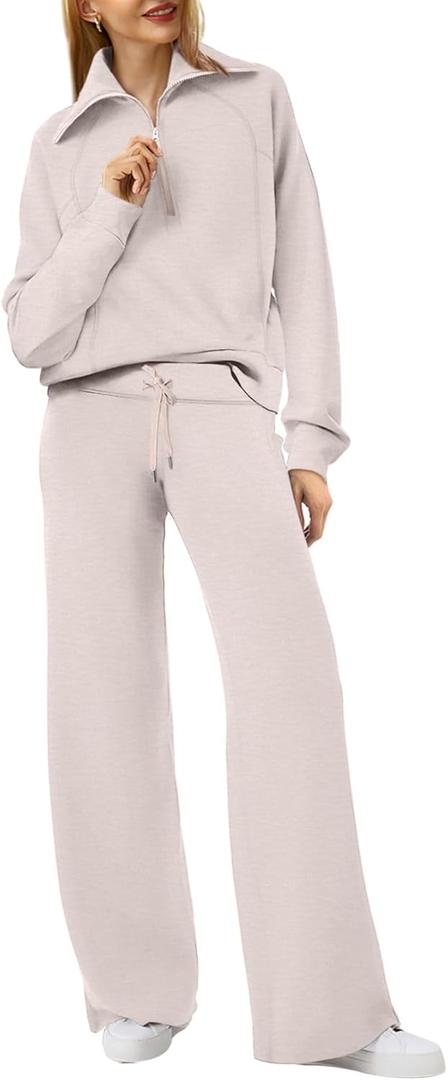 XIEERDUO Lounge Sets For Women 2025 Half Zip Sweatshirt And Wide Leg Sweatpant 2 Piece Outfits Sweatsuit Tracksuit (Medium)