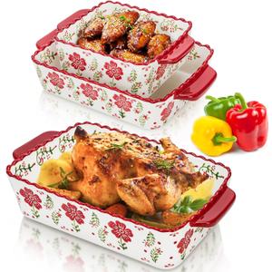 Coloch 3 Pack Ceramic Baking Dishes, Rectangular Bakeware Set Hand-painted Lasagna Pan Porcelain Serving Bakeware for Pasta, Chicken, Kitchen, Banquet, Microwave and Dishwasher Safe