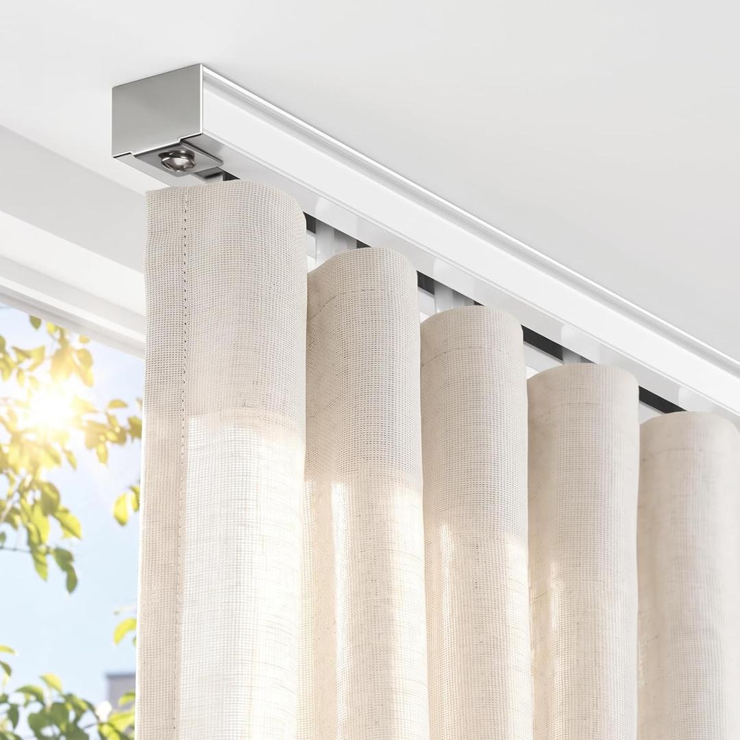 TEAKMAMA Aluminum Ceiling Curtain Track with Roller Hooks, White, 9ft-12ft