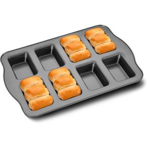 HONGBAKE Mini Loaf Baking Pans, Nonstick Small Cornbread Pan, Tiny Banana Bread Pan, Heavy Duty Carbon Steel Brownie Tin, 8-Cavity, Dark Grey