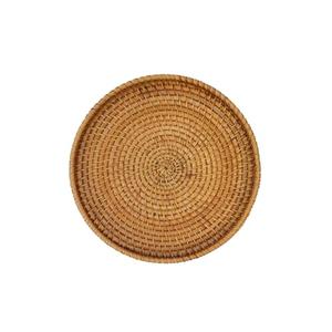 WEEMYY Hand Woven Rattan Serving Basket 8.7 inch - Round Platter for Fruit, Snacks, Appetizers, Bread, Breakfast, BBQs, Parties - Decorative Tray for Living Room, Kitchen, Dining Decor (Small)