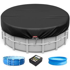 LXKCKJ 10 Ft Round Pool Cover, Solar Pool Covers for Above Ground Pools, Summer Pool Cover Protector with Cover Accessories, Round Hot Tub Cover Ideal for Waterproof and Dustproof (Black)