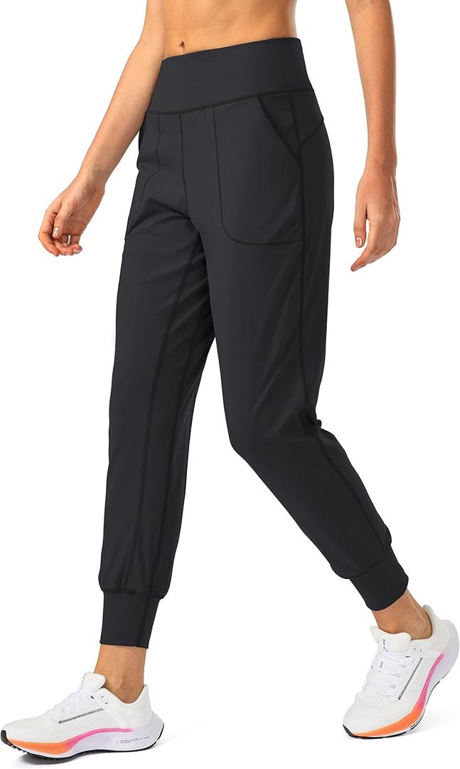 Soothfeel Women's Joggers with Zipper Pockets High Waisted Athletic Workout Yoga Pants Joggers for Women (X-Large, Black-27.5" Inseam Regular)